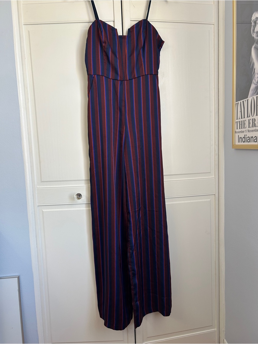 Lush Navy Jumpsuit with Red & Blue Stripes